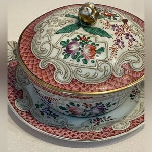 Mehun French Porcelain covered dish with underplate,French porcelain